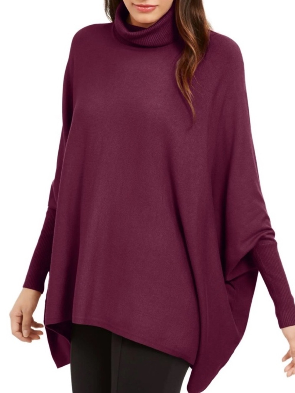 ALFANI Turtleneck Poncho Sweater Petite Small PS SP $70 Malbec Burgundy EUC